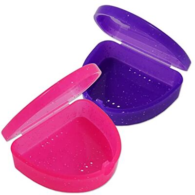 Dental Aesthetics Lot de 2 Etuis Fins pour Appareil Dentaire ~ pour appareils orthodontiques, gouttières de blanchiment, dentiers, etc... (Rose pailleté et Violet pailleté) - Publicité Dental Aesthetics Lot de 2 Etuis Fins pour Appareil Dentaire ~ pour appareils orthodontiques, gouttières de blanchiment, dentiers, etc... (Rose pailleté et Violet pailleté) - Publicité