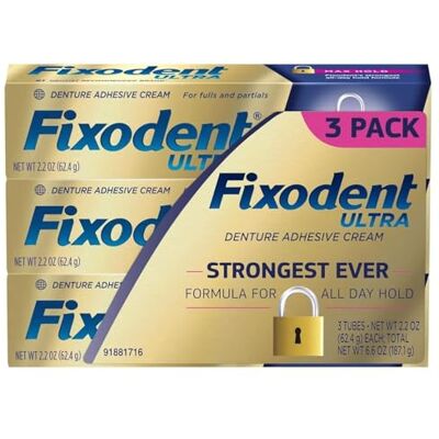 Fixodent Ultra Max Hold dentaire adhésif, 62,4 gram Pack of 3 - Publicité Fixodent Ultra Max Hold dentaire adhésif, 62,4 gram Pack of 3 - Publicité