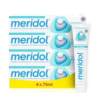 Meridol Dentifrice 4 x 75 ml – Le dentifrice lutte contre les inflammations des gencives, effet antibactérien - Publicité Meridol Dentifrice 4 x 75 ml – Le dentifrice lutte contre les inflammations des gencives, effet antibactérien - Publicité