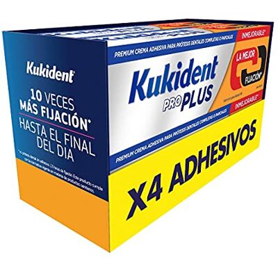 Kukident Pro Plus Lot de 4 autocollants pour prothèse dentaire, double action - Publicité Kukident Pro Plus Lot de 4 autocollants pour prothèse dentaire, double action - Publicité