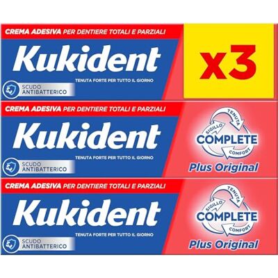 Kukident Crème adhésive complète pour prothèses dentaires totales et partielles, tenue forte, saveur fraîche. Lot de 3 x 35 g - Publicité Kukident Crème adhésive complète pour prothèses dentaires totales et partielles, tenue forte, saveur fraîche. Lot de 3 x 35 g - Publicité