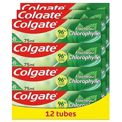 Colgate , Dentifrice Fraîcheur Chlorophylle, Protection Émail, 12 x 75 ml Dentifrice composé à 96% d'origine naturelle, Protection contre les caries, la plaque dentaire et la mauvaise haleine - Publicité Colgate , Dentifrice Fraîcheur Chlorophylle, Protection Émail, 12 x 75 ml Dentifrice composé à 96% d'origine naturelle, Protection contre les caries, la plaque dentaire et la mauvaise haleine - Publicité