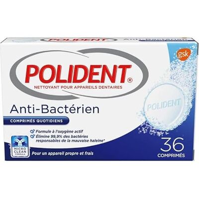 Polident Anti-Bactérien Comprimés Quotidiens 36 Comprimés (lot de 3) - Publicité Polident Anti-Bactérien Comprimés Quotidiens 36 Comprimés (lot de 3) - Publicité