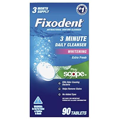 Fixodent Comprimés nettoyants quotidiens 3 minutes Plus Scope – 90 unités - Publicité Fixodent Comprimés nettoyants quotidiens 3 minutes Plus Scope – 90 unités - Publicité