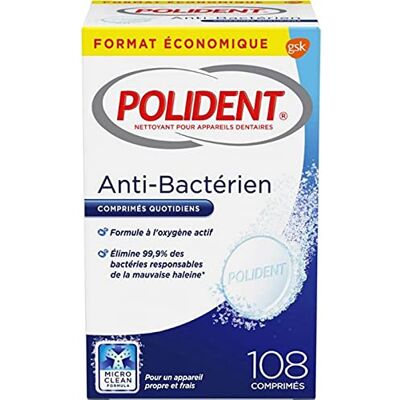 Polident Anti-Bactérien Comprimés Quotidiens 108 Comprimés (lot de 3) - Publicité Polident Anti-Bactérien Comprimés Quotidiens 108 Comprimés (lot de 3) - Publicité