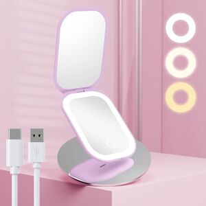 Benbilry Miroir de voyage compact éclairé avec 3 lumières de couleur et grossissement 1X/3X, miroir de poche rechargeable ultra fin pour sac à main, 2 côtés, portable, pliable, violet - Publicité Benbilry Miroir de voyage compact éclairé avec 3 lumières de couleur et grossissement 1X/3X, miroir de poche rechargeable ultra fin pour sac à main, 2 côtés, portable, pliable, violet - Publicité