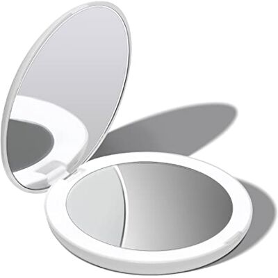 Fancii LED Miroir de Poche Lumineux, Grossissant 1x / 10x Miroir à Main de Maquillage avec Éclairage Naturel, 12,7 cm de Diamètre, Compact et Portable pour Voyage, Blanc (Lumi) - Publicité Fancii LED Miroir de Poche Lumineux, Grossissant 1x / 10x Miroir à Main de Maquillage avec Éclairage Naturel, 12,7 cm de Diamètre, Compact et Portable pour Voyage, Blanc (Lumi) - Publicité