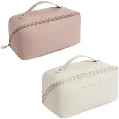 NOVAGO- 2 Trousse Toilette Pochette Organiseur de Maquillage Compact et Pliable (Beige+Rose) - Publicité NOVAGO- 2 Trousse Toilette Pochette Organiseur de Maquillage Compact et Pliable (Beige+Rose) - Publicité