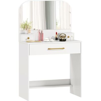 HOMCOM Table de Maquillage avec Miroir arqué 3tiroirs 80x40x135 cm Blanc - Publicité HOMCOM Table de Maquillage avec Miroir arqué 3tiroirs 80x40x135 cm Blanc - Publicité