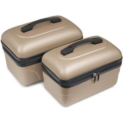 KINSTON Set de 2 Grands Vanity – Vanity Case Rigide Trousse de Toilette Cosmétiques, Rigide avec Poignée, Organisateur de Voyage Grande capacité (Champagne) - Publicité KINSTON Set de 2 Grands Vanity – Vanity Case Rigide Trousse de Toilette Cosmétiques, Rigide avec Poignée, Organisateur de Voyage Grande capacité (Champagne) - Publicité