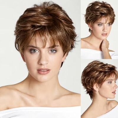 EMMOR Perruques de cheveux humains en mélange blond platine court pour femmes perruque coupe lutin à la main avec frange, cheveux naturels à usage quotidien - Publicité EMMOR Perruques de cheveux humains en mélange blond platine court pour femmes perruque coupe lutin à la main avec frange, cheveux naturels à usage quotidien - Publicité