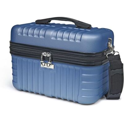 KINSTON Vanity Case Rigide à Bandoulière Trousse de Toilette Voyage Cosmétiques Rigide avec Poignet Organisateur de Voyage Boîte de Rangement Grande capacité Bleu Foncé - Publicité KINSTON Vanity Case Rigide à Bandoulière Trousse de Toilette Voyage Cosmétiques Rigide avec Poignet Organisateur de Voyage Boîte de Rangement Grande capacité Bleu Foncé - Publicité