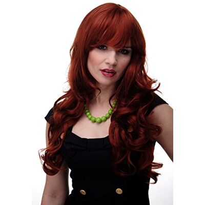 WIG ME UP Perruque dame grandes boucles cheveux ondulés avec frange lisse roux cuivré env. 65 cm 285-350 - Publicité WIG ME UP Perruque dame grandes boucles cheveux ondulés avec frange lisse roux cuivré env. 65 cm 285-350 - Publicité