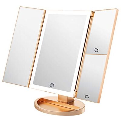 WEILY Miroir de Maquillage avec lumière, Triple écran Tactile Grossissement 1x / 2X / 3X et Chargeur USB ou sans Fil, Support réglable à 180 ° pour Miroir cosmétique de Voyage (Or) - Publicité WEILY Miroir de Maquillage avec lumière, Triple écran Tactile Grossissement 1x / 2X / 3X et Chargeur USB ou sans Fil, Support réglable à 180 ° pour Miroir cosmétique de Voyage (Or) - Publicité
