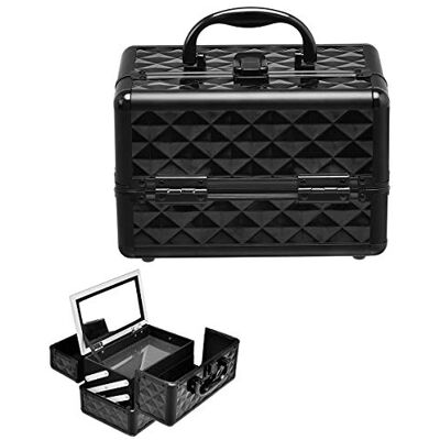 COSTWAY Coffret de Maquillage Mallette de Maquillage Mallette Cosmétique avec Miroir, 23 x 15 x 18cm (Noir) - Publicité COSTWAY Coffret de Maquillage Mallette de Maquillage Mallette Cosmétique avec Miroir, 23 x 15 x 18cm (Noir) - Publicité