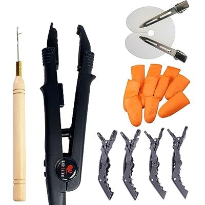 hair2heart Kit de démarrage pour extensions à chaud Pince chauffante professionnelle, protection pour les doigts, pince de séparation, gabarit et enfileur - Publicité hair2heart Kit de démarrage pour extensions à chaud Pince chauffante professionnelle, protection pour les doigts, pince de séparation, gabarit et enfileur - Publicité