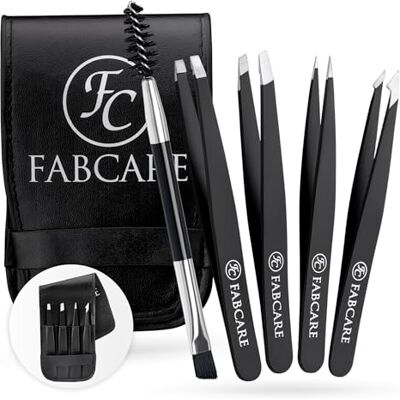 FABCARE Kit de pinces à sourcils avec étui (4 pièces) – Pointe améliorée Pince à sourcils professionnelle avec revêtement antidérapant – Pince pour épilation des poils - Publicité FABCARE Kit de pinces à sourcils avec étui (4 pièces) – Pointe améliorée Pince à sourcils professionnelle avec revêtement antidérapant – Pince pour épilation des poils - Publicité