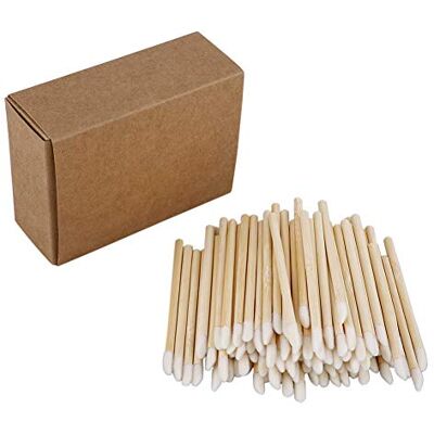 JFBUCF Lot de 100 pinceaux à lèvres jetables sans peluches avec poignée en bambou pour application d'extensions de cils - Publicité JFBUCF Lot de 100 pinceaux à lèvres jetables sans peluches avec poignée en bambou pour application d'extensions de cils - Publicité