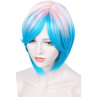 Linfairy Perruques d'Halloween courtes ombrées pour femmes rose + bleu - Publicité Linfairy Perruques d'Halloween courtes ombrées pour femmes rose + bleu - Publicité