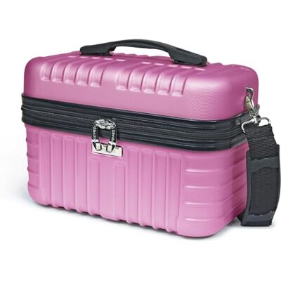 KINSTON Vanity Case Rigide à Bandoulière Trousse de Toilette Voyage Cosmétiques Rigide avec Poignet Organisateur de Voyage Boîte de Rangement Grande capacité Rose - Publicité KINSTON Vanity Case Rigide à Bandoulière Trousse de Toilette Voyage Cosmétiques Rigide avec Poignet Organisateur de Voyage Boîte de Rangement Grande capacité Rose - Publicité