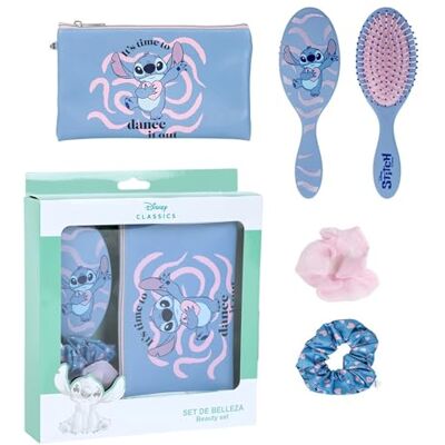 Disney Ensemble d'accessoires de beauté pour cheveux Stitch pour filles Brosse à cheveux + Trousse de maquillage + 2 élastiques Ensemble cadeau de 4 pièces Stitch - Publicité Disney Ensemble d'accessoires de beauté pour cheveux Stitch pour filles Brosse à cheveux + Trousse de maquillage + 2 élastiques Ensemble cadeau de 4 pièces Stitch - Publicité