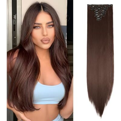 TESS 66 cm Extension a Clip Cheveux Naturel, Extension Cheveux Naturel Clip Lisse Brun Moyen 18 Clips 8 PCS Rajout Cheveux Clip Naturel 140g - Publicité TESS 66 cm Extension a Clip Cheveux Naturel, Extension Cheveux Naturel Clip Lisse Brun Moyen 18 Clips 8 PCS Rajout Cheveux Clip Naturel 140g - Publicité