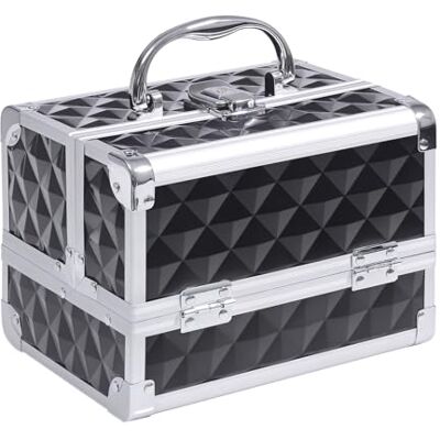 HOMCOM Mallette à Maquillage Rangement Produits de beauté Rangement à 3 Niveaux avec Miroir Verrouillage avec 2 clés dim. 20L x 15l x 15H cm Noir - Publicité HOMCOM Mallette à Maquillage Rangement Produits de beauté Rangement à 3 Niveaux avec Miroir Verrouillage avec 2 clés dim. 20L x 15l x 15H cm Noir - Publicité