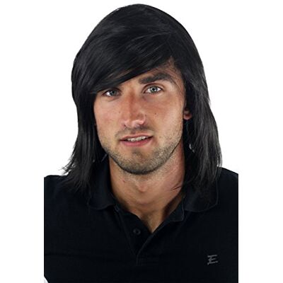 WIG ME UP Longue perruque pour homme, style jeune, décontracté et à la mode, avec raie au milieu de couleur noir GFW892-2 Toupet - Publicité WIG ME UP Longue perruque pour homme, style jeune, décontracté et à la mode, avec raie au milieu de couleur noir GFW892-2 Toupet - Publicité