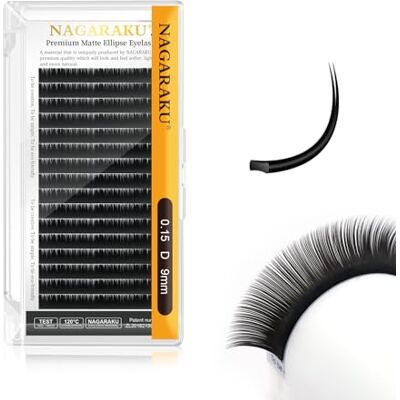 NAGARAKU Ellipse Plat Cils Double Pointe Boucle Stable Professionnel Naturels Extension de Cils à Cils Individuels Divisées Pointe Fendue Flat Split Tips Volume Lash Noir Mat 16 Rows (0.15 D 9mm) - Publicité NAGARAKU Ellipse Plat Cils Double Pointe Boucle Stable Professionnel Naturels Extension de Cils à Cils Individuels Divisées Pointe Fendue Flat Split Tips Volume Lash Noir Mat 16 Rows (0.15 D 9mm) - Publicité