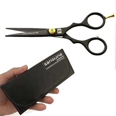 Sanguine ® Professionnels noirs ciseaux de coiffure, Cisailles Barber, Ciseaux à cheveux japonais 13 cm + Cas - Publicité Sanguine ® Professionnels noirs ciseaux de coiffure, Cisailles Barber, Ciseaux à cheveux japonais 13 cm + Cas - Publicité