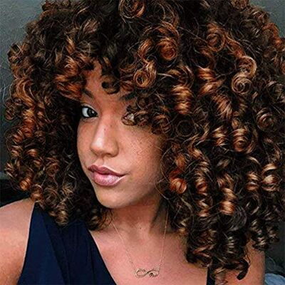 ColorfulPanda Perruque Afro Synthétique Kinky Curly Perruque pour Femmes Cheveux Bouclés Marron Foncé avec Frange Marron Mixte Couleur Blonde Perruque Courte Africaine pour les Femmes Noires - Publicité ColorfulPanda Perruque Afro Synthétique Kinky Curly Perruque pour Femmes Cheveux Bouclés Marron Foncé avec Frange Marron Mixte Couleur Blonde Perruque Courte Africaine pour les Femmes Noires - Publicité