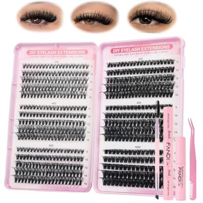 FANDIQ Kit de 570 extensions de cils individuelles, courbure D, 8-16 mm, kit DIY avec pince à épiler, brosse double extrémité - Publicité FANDIQ Kit de 570 extensions de cils individuelles, courbure D, 8-16 mm, kit DIY avec pince à épiler, brosse double extrémité - Publicité