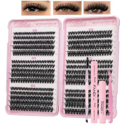 FANDIQ Kit d'extensions de cils individuels 80 + 100D + 120D 520 pièces Extensions de cils individuels russes D Curl Avec collage, joint d'étanchéité et dissolvant (C06KIT) - Publicité FANDIQ Kit d'extensions de cils individuels 80 + 100D + 120D 520 pièces Extensions de cils individuels russes D Curl Avec collage, joint d'étanchéité et dissolvant (C06KIT) - Publicité