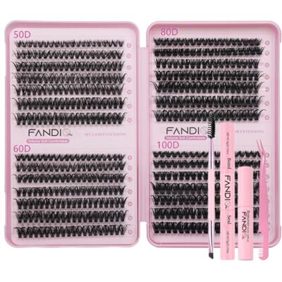 FANDIQ Kit d'extension de cils individuels moelleux : 50D + 60D + 80D + 100D russe épais, kit d'extension de cils avec liaison et joint, dissolvant (C03) - Publicité FANDIQ Kit d'extension de cils individuels moelleux : 50D + 60D + 80D + 100D russe épais, kit d'extension de cils avec liaison et joint, dissolvant (C03) - Publicité