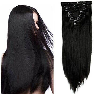 S-noilite Extension a Clip Cheveux Naturel Clip in Hair Extensions Tête Pleine 8 Bandes 18 Clips 66cm Tout Droit Noir foncé - Publicité S-noilite Extension a Clip Cheveux Naturel Clip in Hair Extensions Tête Pleine 8 Bandes 18 Clips 66cm Tout Droit Noir foncé - Publicité