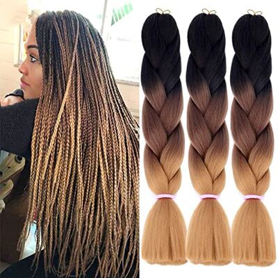 ColorfulPanda 3 Pièces Ombre Tresse Jumbo Cheveux Synthétiques 24 Pouce Extension de Cheveux Tressage Extensions Pour Crochet Twist Tressage (noir1B / Brun Foncé/Brun Clair) - Publicité ColorfulPanda 3 Pièces Ombre Tresse Jumbo Cheveux Synthétiques 24 Pouce Extension de Cheveux Tressage Extensions Pour Crochet Twist Tressage (noir1B / Brun Foncé/Brun Clair) - Publicité