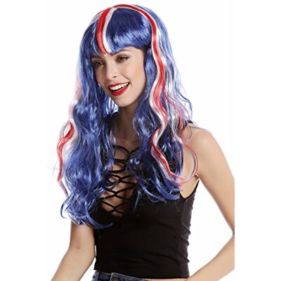 WIG ME UP 90923 Perruque Dame Fan UK Angleterre Union Jack Longue ondulée Bleu Blanc Rouge - Publicité WIG ME UP 90923 Perruque Dame Fan UK Angleterre Union Jack Longue ondulée Bleu Blanc Rouge - Publicité