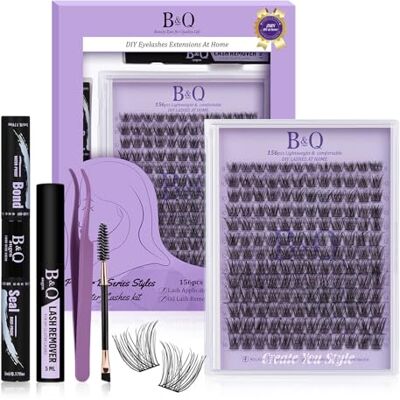 B&Qaugen B&Q Kit d'extension de cils 156 pièces 8-16 MIX avec pinceau mascara, dissolvant de cils, applicateurs pour extensions de cils DIY (B15, kit) - Publicité B&Qaugen B&Q Kit d'extension de cils 156 pièces 8-16 MIX avec pinceau mascara, dissolvant de cils, applicateurs pour extensions de cils DIY (B15, kit) - Publicité