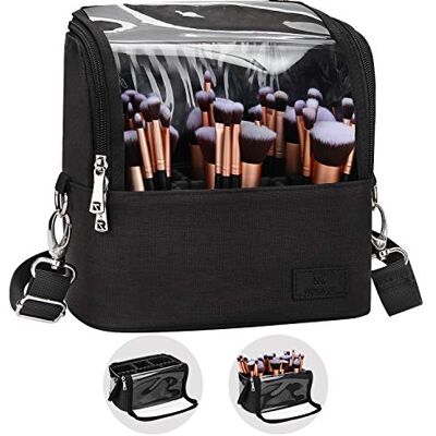 Relavel Sac à pinceaux de maquillage multifonction avec sangle de transport étanche pour femmes et filles (noir, taille L) - Publicité Relavel Sac à pinceaux de maquillage multifonction avec sangle de transport étanche pour femmes et filles (noir, taille L) - Publicité