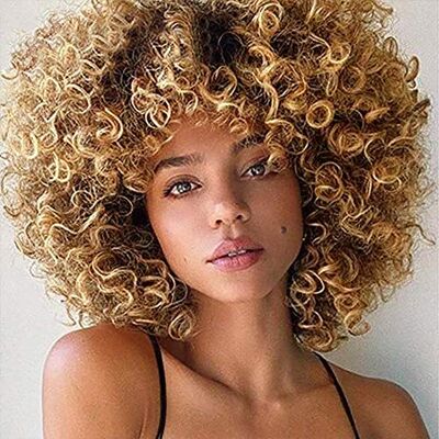 ColorfulPanda Perruque de cheveux bouclés pour femme,Perruque Afro Frisée,Couleur marron et blonde mixte fibre synthétique résistante à la chaleur, perruque courte bouclée noire - Publicité ColorfulPanda Perruque de cheveux bouclés pour femme,Perruque Afro Frisée,Couleur marron et blonde mixte fibre synthétique résistante à la chaleur, perruque courte bouclée noire - Publicité