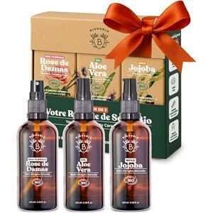 BIONOBLE Coffret Beauté Femme 3x100ml Eau de Rose, Gel Aloe Vera et Huile de Jojoba Bio Soins pour le visage, le corps et les cheveux Coffret Cadeau Femme - Publicité BIONOBLE Coffret Beauté Femme 3x100ml Eau de Rose, Gel Aloe Vera et Huile de Jojoba Bio Soins pour le visage, le corps et les cheveux Coffret Cadeau Femme - Publicité