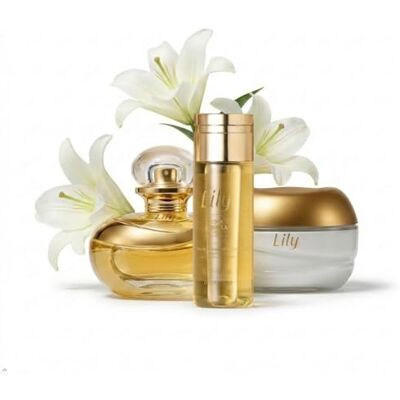 O Boticário Lily Set cadeau, parfum et soins de la peau avec 3 produits, crème hydratante pour le corps 250 g, huile de corps parfumée 150 ml et Eau de Parfum EDP 75 ml - Publicité O Boticário Lily Set cadeau, parfum et soins de la peau avec 3 produits, crème hydratante pour le corps 250 g, huile de corps parfumée 150 ml et Eau de Parfum EDP 75 ml - Publicité