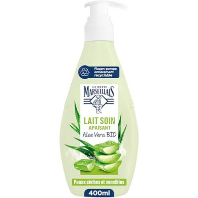 Le Petit Marseillais – Lait Soin Apaisant (Flacon-Pompe de 400 Ml) – Lait Corps pour Peaux Sèches et Sensibles – Lait Corporel Hydratation 48H à l'Aloe Vera Bio - Publicité Le Petit Marseillais – Lait Soin Apaisant (Flacon-Pompe de 400 Ml) – Lait Corps pour Peaux Sèches et Sensibles – Lait Corporel Hydratation 48H à l'Aloe Vera Bio - Publicité