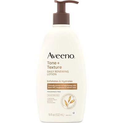 Aveeno Tone + Texture Daily Renewing Body Lotion With Prebiotic Oat, Gently Exfoliates & Hydrates Sensitive Skin, Clinically Proven to Help Bumpy, Rough Skin, Parfum -Free, 18 Fl. Oz - Publicité Aveeno Tone + Texture Daily Renewing Body Lotion With Prebiotic Oat, Gently Exfoliates & Hydrates Sensitive Skin, Clinically Proven to Help Bumpy, Rough Skin, Parfum -Free, 18 Fl. Oz - Publicité