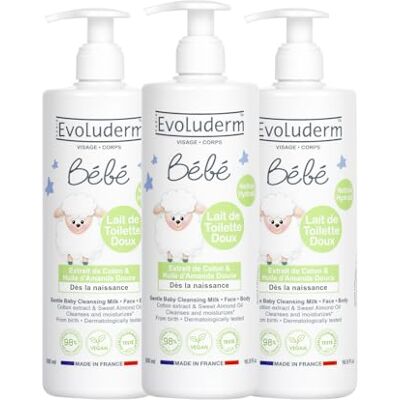 Evoluderm Lait de Toilette Doux Visage & Corps Bébé 500 ml 98% d'Origine Naturelle Végan Fabrication Française Lot de 3 x 500 ml - Publicité Evoluderm Lait de Toilette Doux Visage & Corps Bébé 500 ml 98% d'Origine Naturelle Végan Fabrication Française Lot de 3 x 500 ml - Publicité
