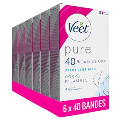 Veet PURE 240 Bandes de Cire Froide Corps et Jambes Peaux Sensibles Recommandés par les Dermatologues Epilation Longue Durée Lot de 6x40 bandes - Publicité Veet PURE 240 Bandes de Cire Froide Corps et Jambes Peaux Sensibles Recommandés par les Dermatologues Epilation Longue Durée Lot de 6x40 bandes - Publicité