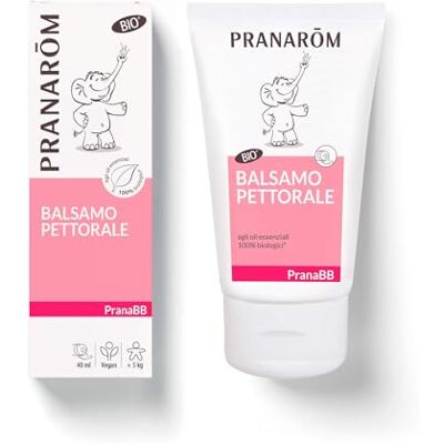 Pranarôm PranaBB Bálsamo Pectoral, Facilita la respiración, Aceites esenciales y vegetales 100% puros, naturales y BIO, Formulacion especial (desde 5kg), 40 ml - Publicité Pranarôm PranaBB Bálsamo Pectoral, Facilita la respiración, Aceites esenciales y vegetales 100% puros, naturales y BIO, Formulacion especial (desde 5kg), 40 ml - Publicité