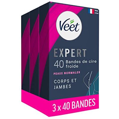 Veet EXPERT Lot de 120 Bandes de Cire Froide Corps & Jambes Peaux Normales Finition Parfaite Epilation Longue Durée Lot de 3x40 bandes - Publicité Veet EXPERT Lot de 120 Bandes de Cire Froide Corps & Jambes Peaux Normales Finition Parfaite Epilation Longue Durée Lot de 3x40 bandes - Publicité