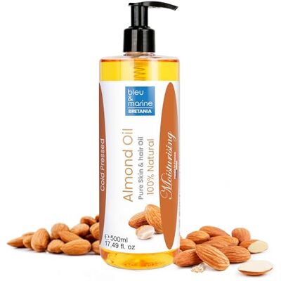 bleu & marine Bretania Huile Amandes Douces, 500ml Pressée à Froid Prévention Vergetures Grossesse Hydratante Peau Sèche Démaquillant Naturel Stimule Croissance Cheveux, 500 ml - Publicité bleu & marine Bretania Huile Amandes Douces, 500ml Pressée à Froid Prévention Vergetures Grossesse Hydratante Peau Sèche Démaquillant Naturel Stimule Croissance Cheveux, 500 ml - Publicité