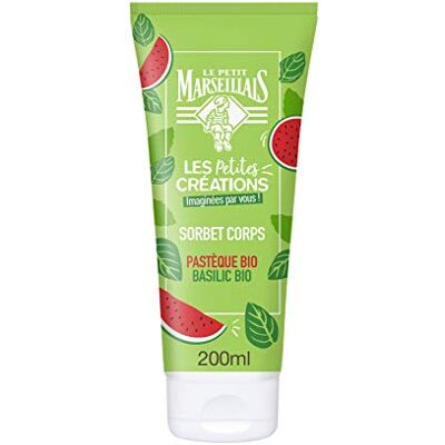 Le Petit Marseillais Gel Sorbet Corps Hydratant, Pastéque Bio & Basilic Bio, Pour Peaux Sèches, 200ml - Publicité Le Petit Marseillais Gel Sorbet Corps Hydratant, Pastéque Bio & Basilic Bio, Pour Peaux Sèches, 200ml - Publicité